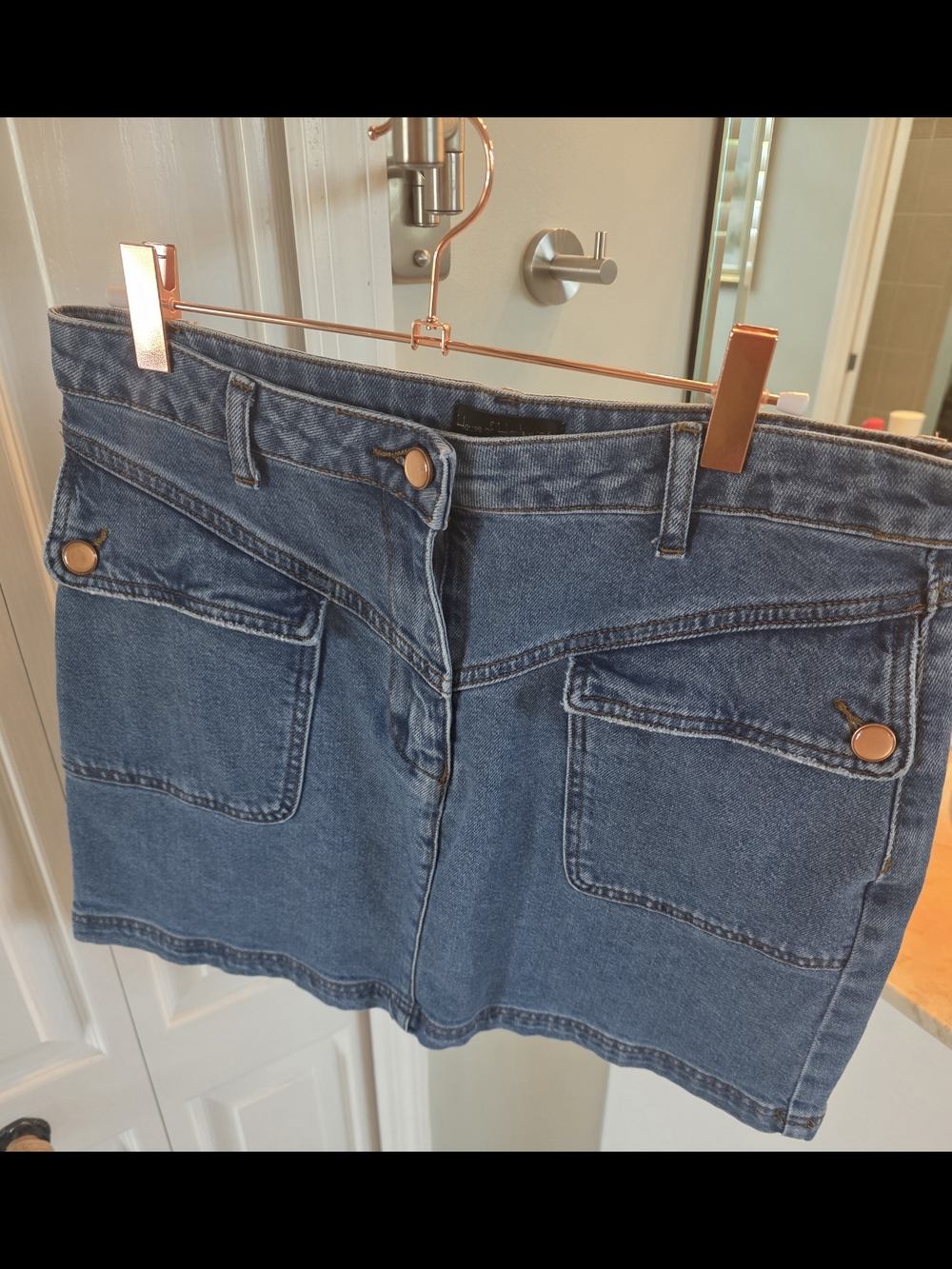 Harlow Light Blue Denim Skirt with Brown Stitching